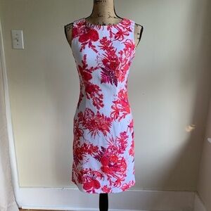 Mario Serrani print sheath dress size 2 sleeveless floral pink white